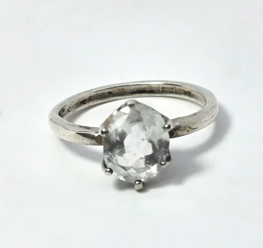 Blue topaz 1.9ct prong set vintage sterling silver solitaire ring size 6