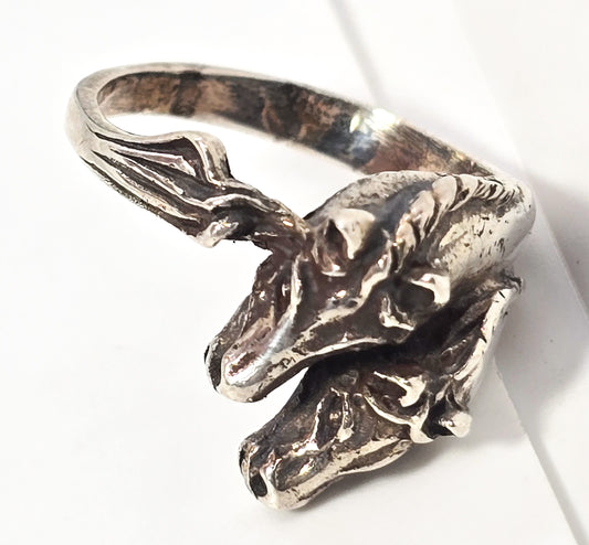 Double Horse Cowgirl Rodeo Mare vintage sterling silver Equestrian ring size 6