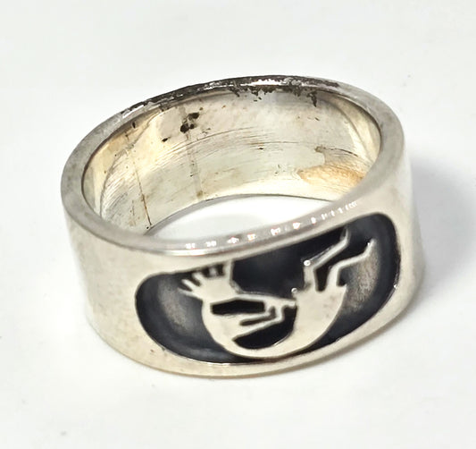 Dancing Kokopelli Vintage Native American signed SL Sterling Silver ring size 6.5
