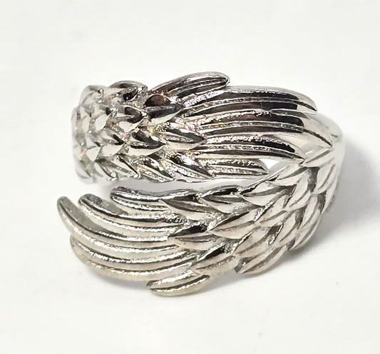 Angel wing torsade wrap feather small sterling silver ring band size 4.5