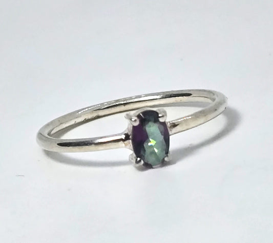 Peacock Mystic Topaz oval cut synthetic topaz sterling silver solitaire ring size 7.75