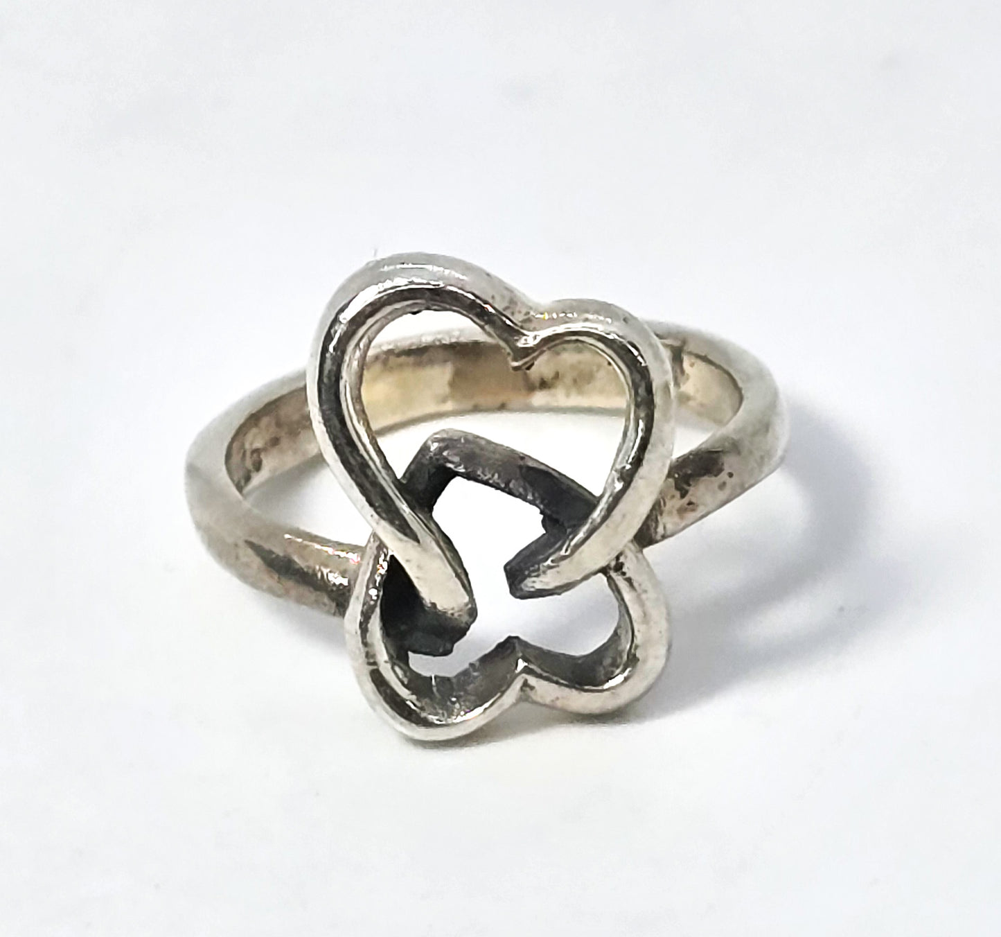 Double open heart sterling silver vintage sweetheart promise ring size 7