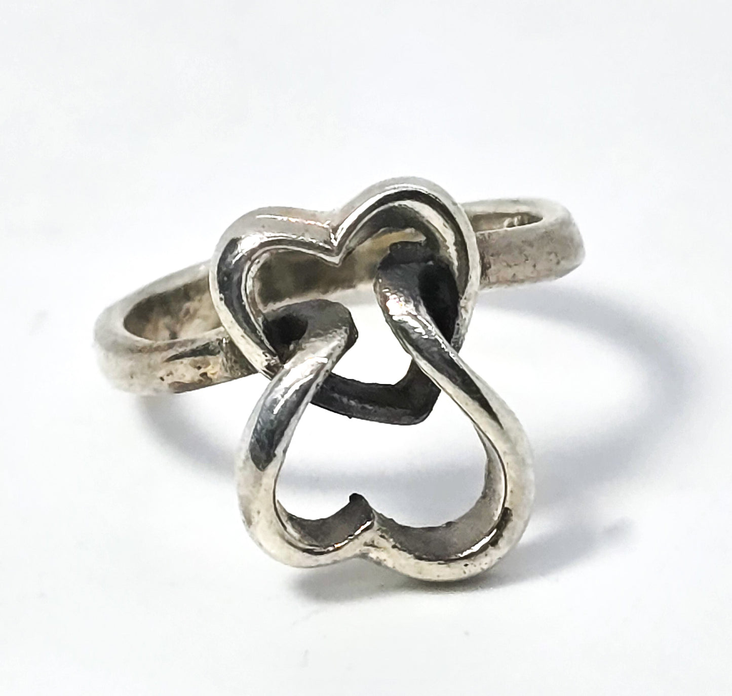 Double open heart sterling silver vintage sweetheart promise ring size 7