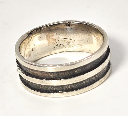 Black and silver 5 stripe thick sterling silver vintage ring band size 5.5