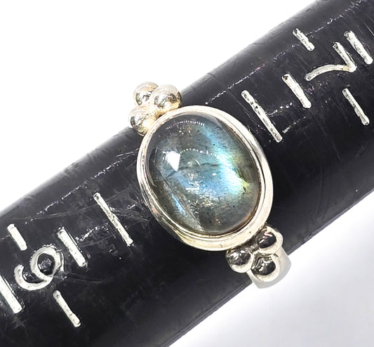 Labradorite double flash large sterling silver Bali tribal vintage ring size 8