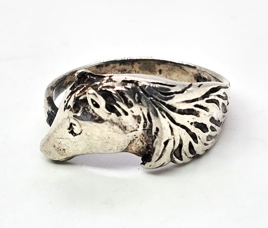 Horse and Mane Cowgirl Rodeo sterling vintage Shube sterling silver Equestrian ring size 6