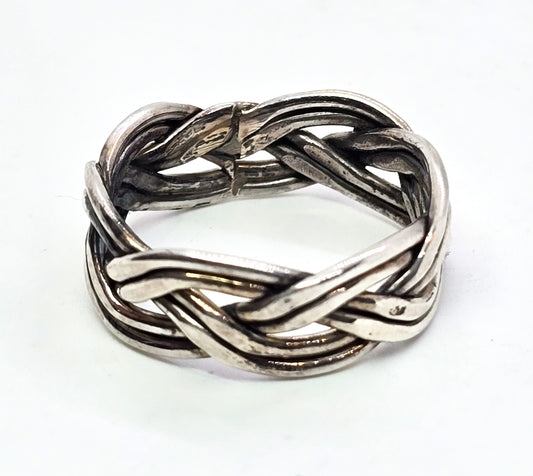 Viking braided vintage sterling silver Celtic retro knotted ring band size 8
