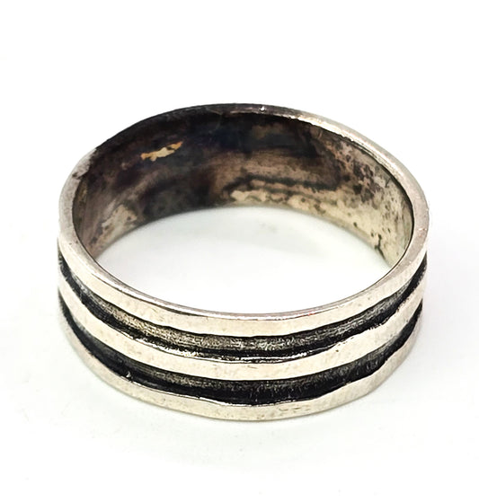 Black and silver 5 stripe thick sterling silver vintage ring band size 8