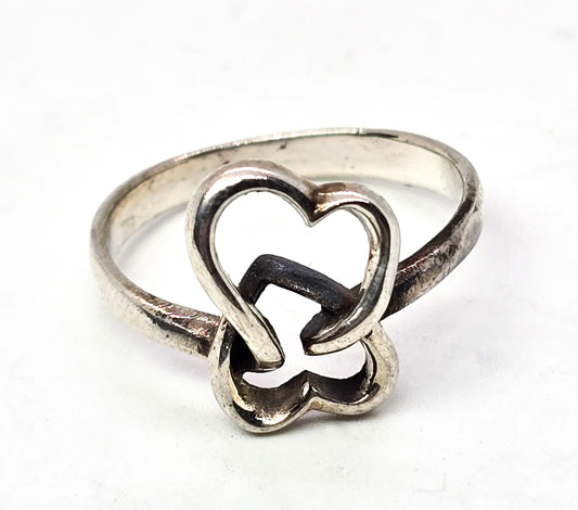 Double open heart sterling silver vintage sweetheart promise ring size 9