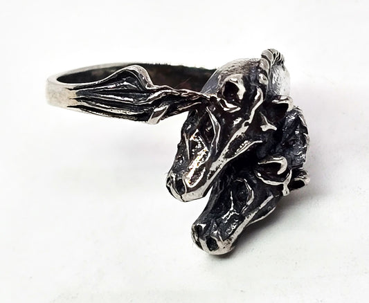 Double Horse Cowgirl Rodeo Mare vintage sterling silver Equestrian ring size 5