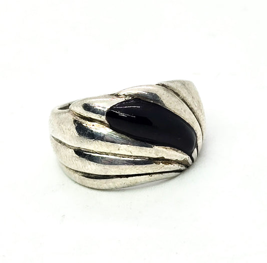 Cloud sterling Black onyx wave vintage retro sterling silver ring band size 5