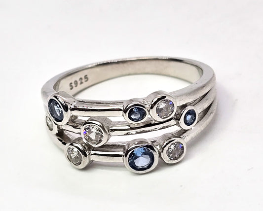Blue topaz Cubic zirconia multi gemstone CZ sterling silver ring size 10