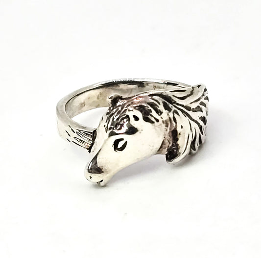 Horse and Mane Cowgirl Rodeo sterling vintage sterling silver Equestrian ring size 6