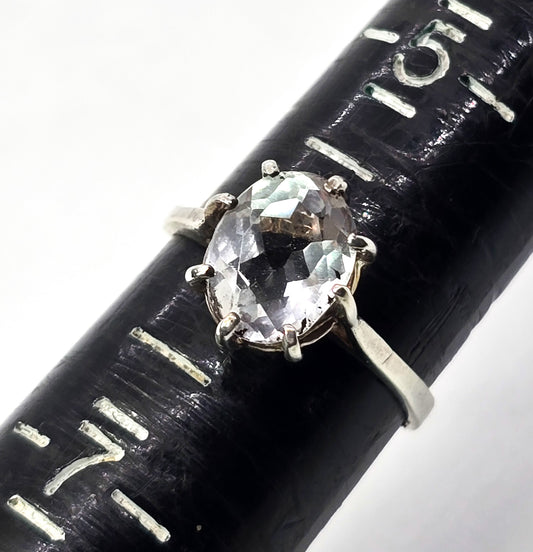 Quartz 1.8ct faceted oval cut large sterling silver solitaire ring size 6