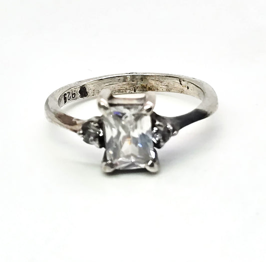 Emerald cut cubic zirconia sterling silver cocktail ring size 6