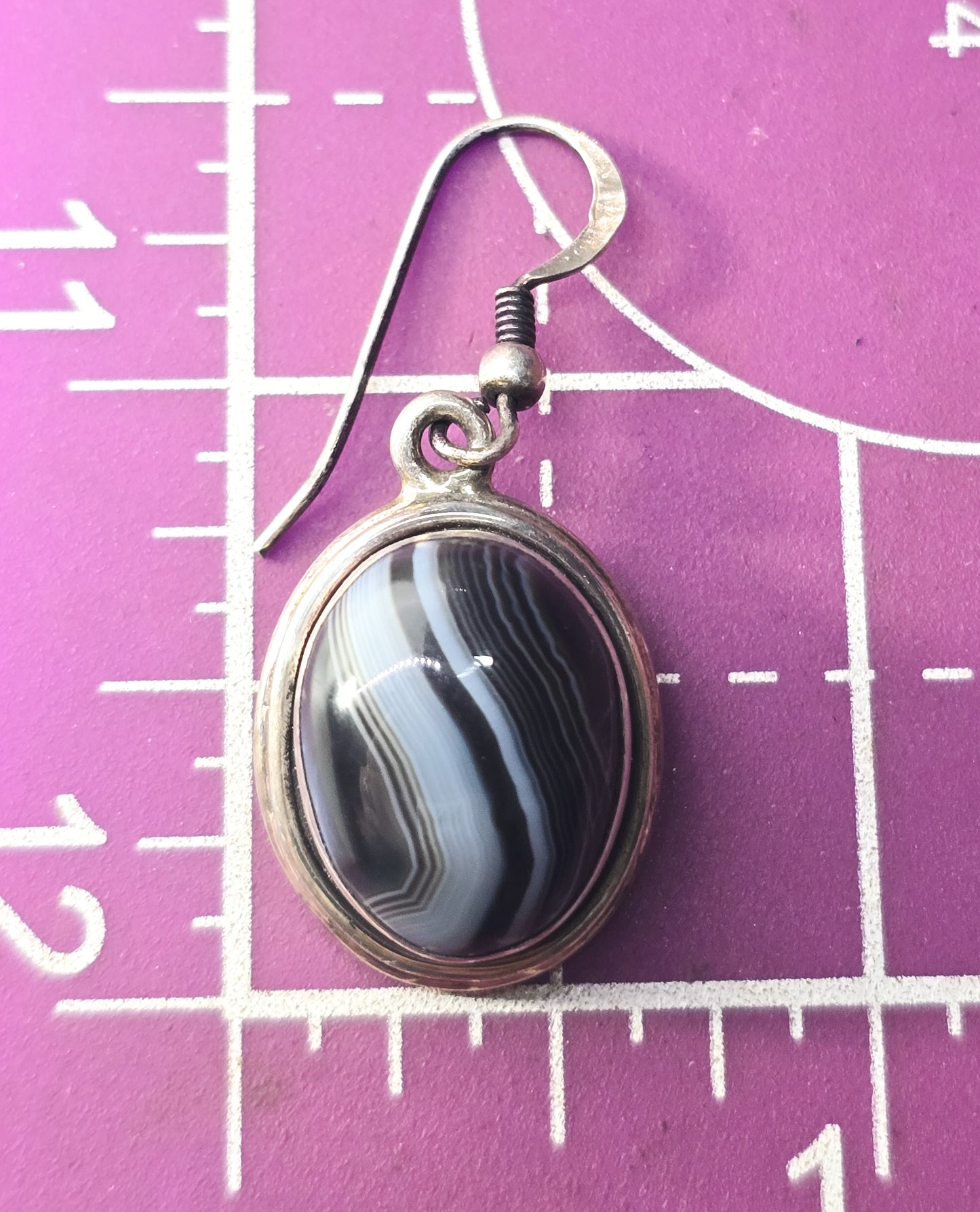 Black Sardonyx banded agate gemstone vintage solid sterling silver Earrings
