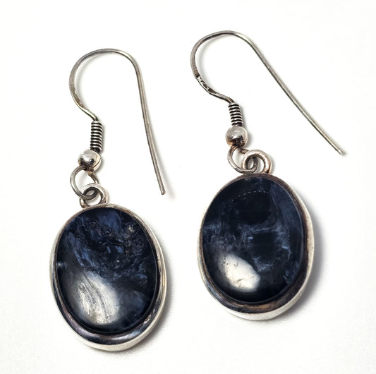 Blue Pietersite large tiger's eye thick sterling silver gemstone earrings