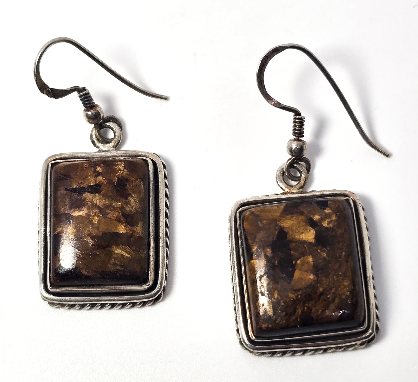 Brown Pietersite large tiger's eye thick heavy sterling silver gemstone earrings