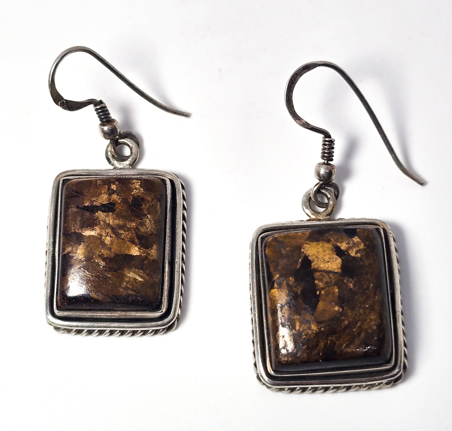 Brown Pietersite large tiger's eye thick heavy sterling silver gemstone earrings