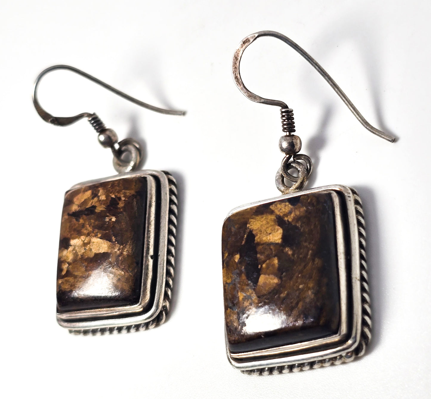 Brown Pietersite large tiger's eye thick heavy sterling silver gemstone earrings