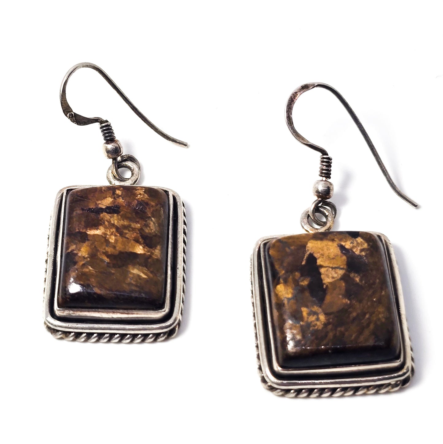 Brown Pietersite large tiger's eye thick heavy sterling silver gemstone earrings