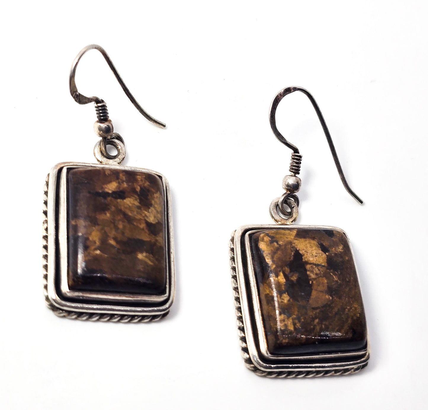 Brown Pietersite large tiger's eye thick heavy sterling silver gemstone earrings