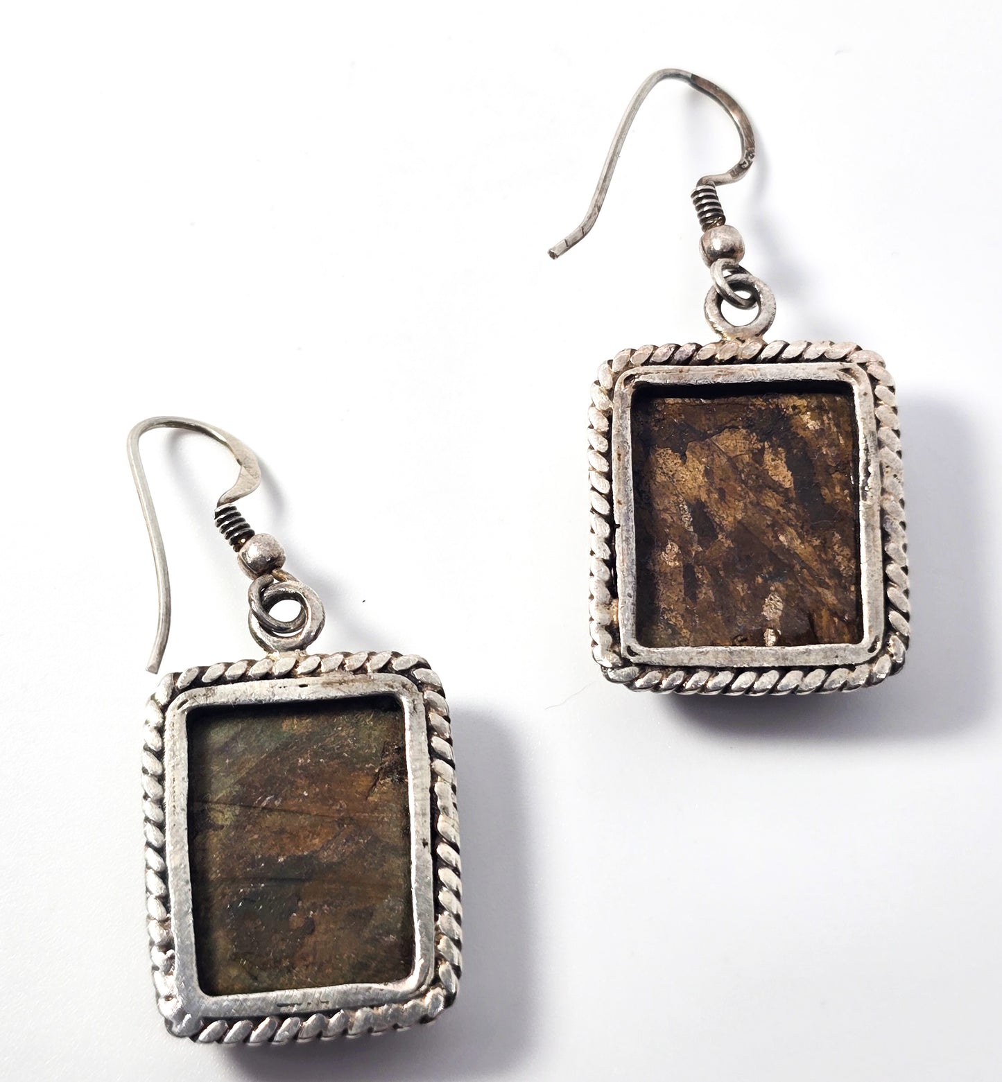 Brown Pietersite large tiger's eye thick heavy sterling silver gemstone earrings