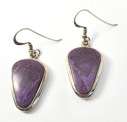 Purpurite purple gemstone sterling silver large heavy vintage drop earrings