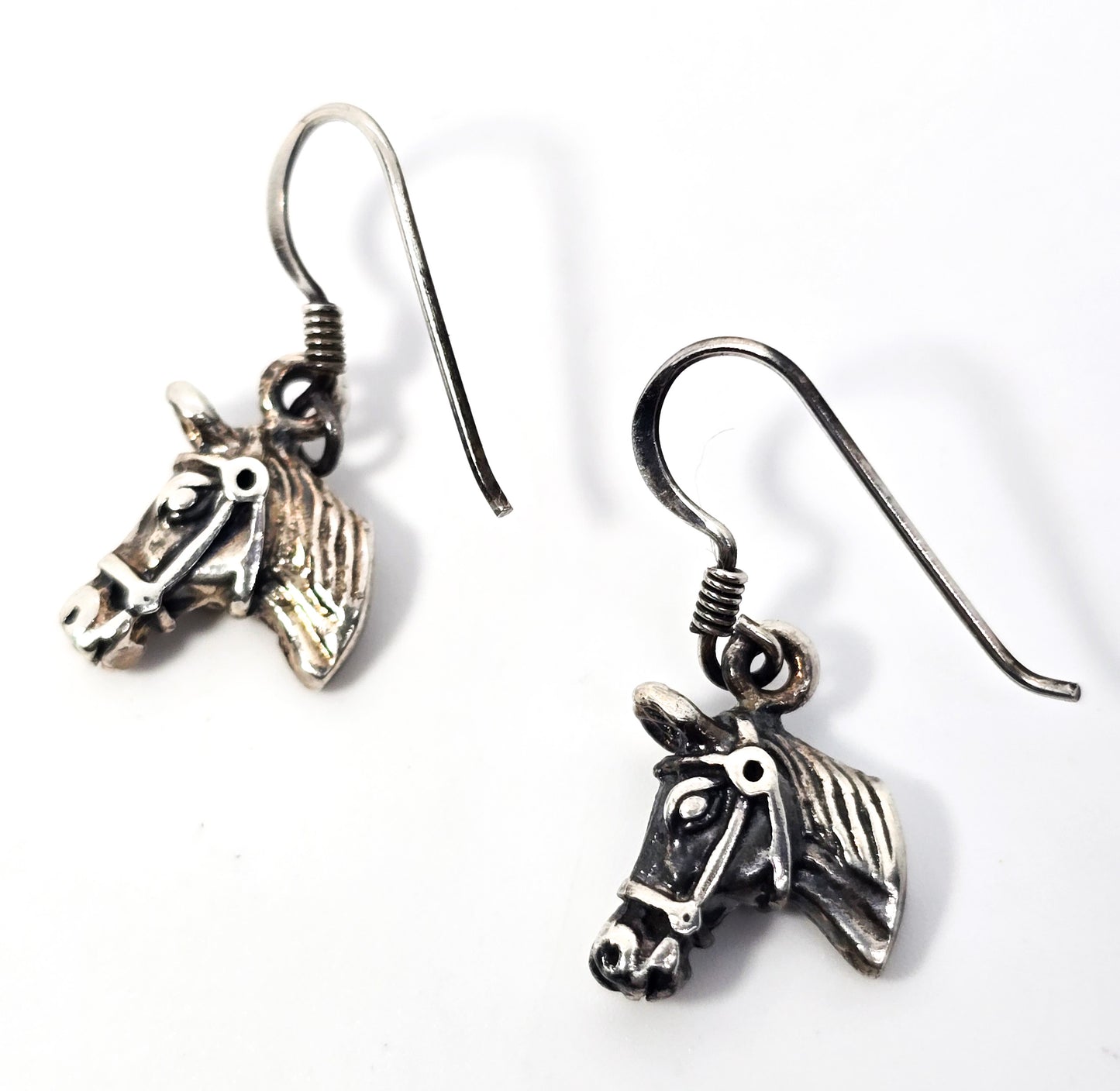 Horse head Cowgirl Rodeo vintage sterling silver Equestrian dressed horse earrings