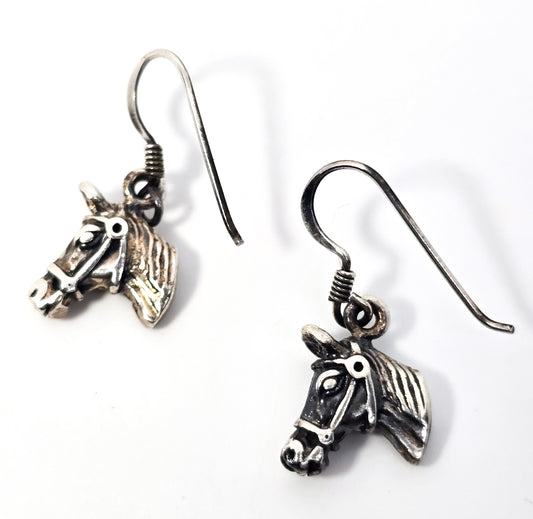 Horse head Cowgirl Rodeo vintage sterling silver Equestrian dressed horse earrings