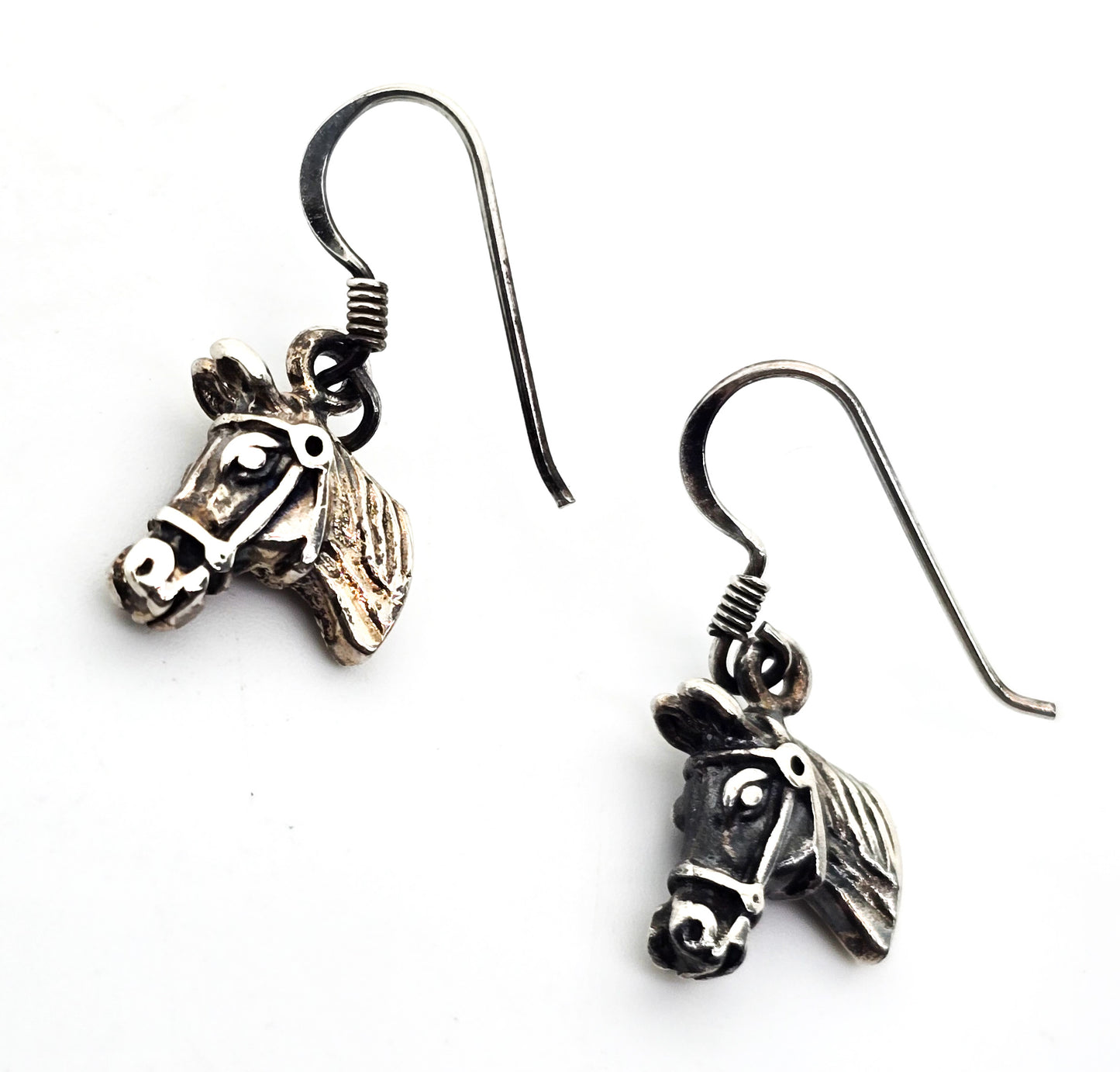 Horse head Cowgirl Rodeo vintage sterling silver Equestrian dressed horse earrings