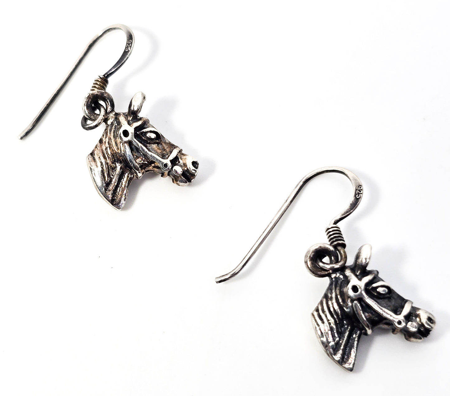 Horse head Cowgirl Rodeo vintage sterling silver Equestrian dressed horse earrings