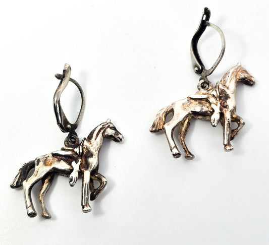 Horse Cowgirl Rodeo vintage sterling silver Equestrian dressed horse earrings
