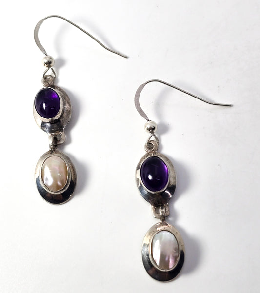 DTR Desert Rose Trading Amethyst pearl articulated gemstone sterling silver earrings
