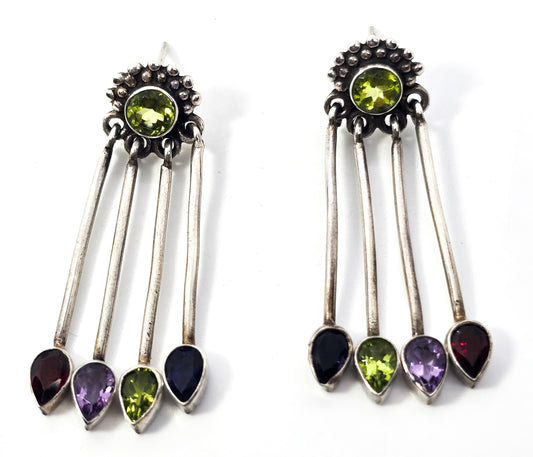 Large multi gemstone Peridot vintage large drop sterling silver post earrings
