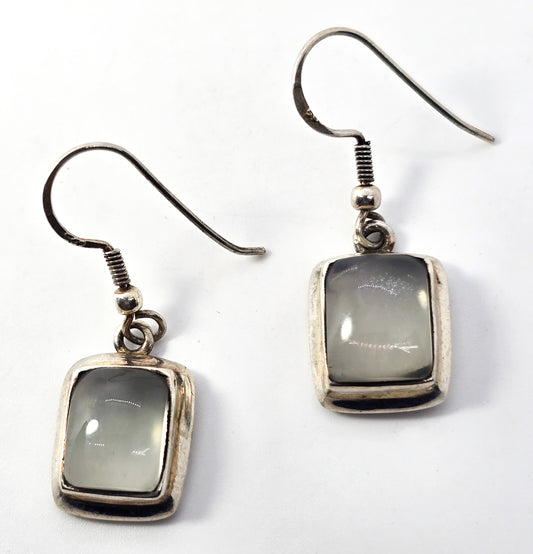 White silver moonstone gemstone tribal boho sterling silver drop earrings