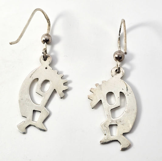 Vintage Native American Kokopelli dancer cut out sterling silver drop earrings