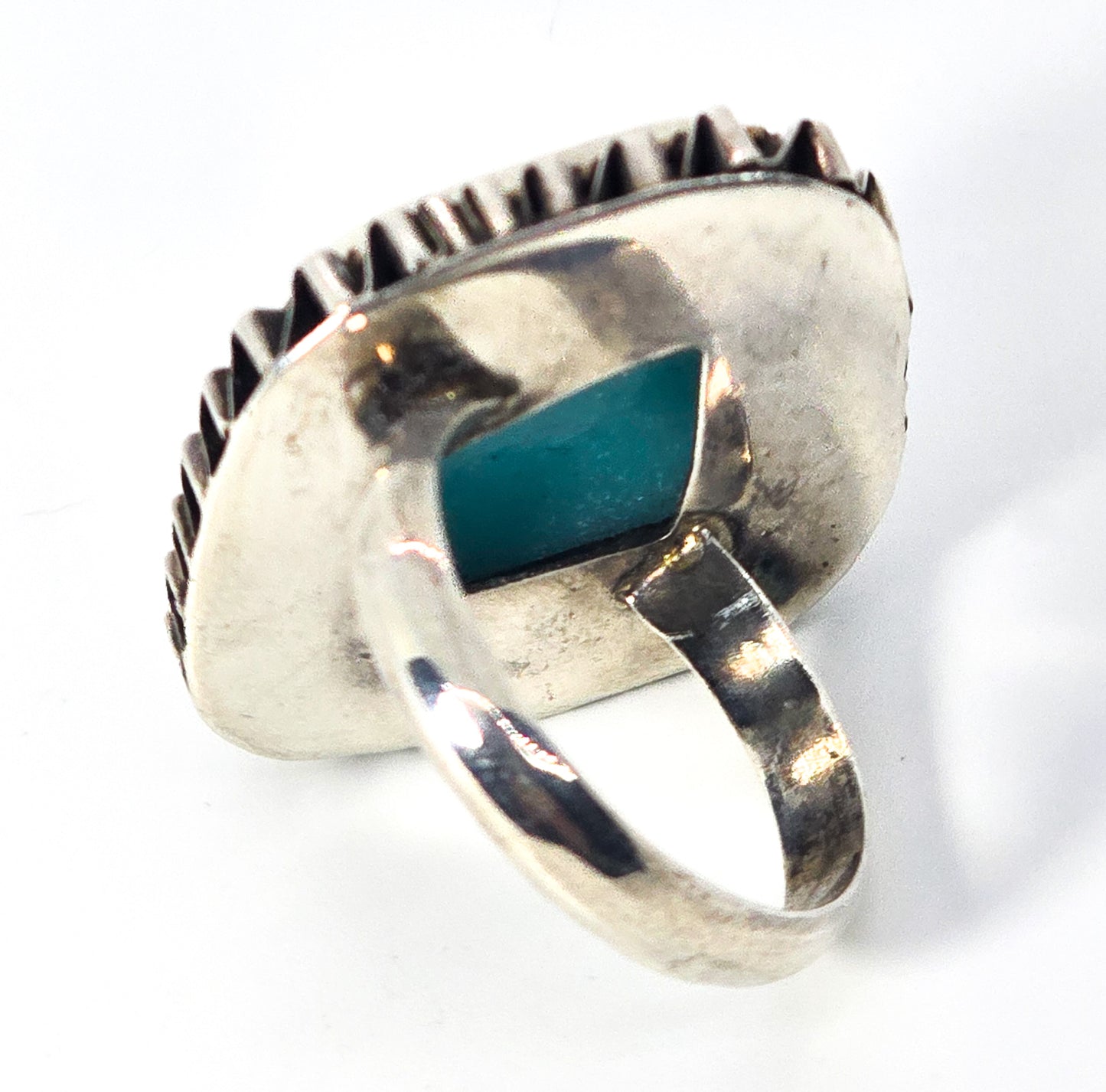 Blue Dichroic glass artisan  Large solid sterling silver ring size 8