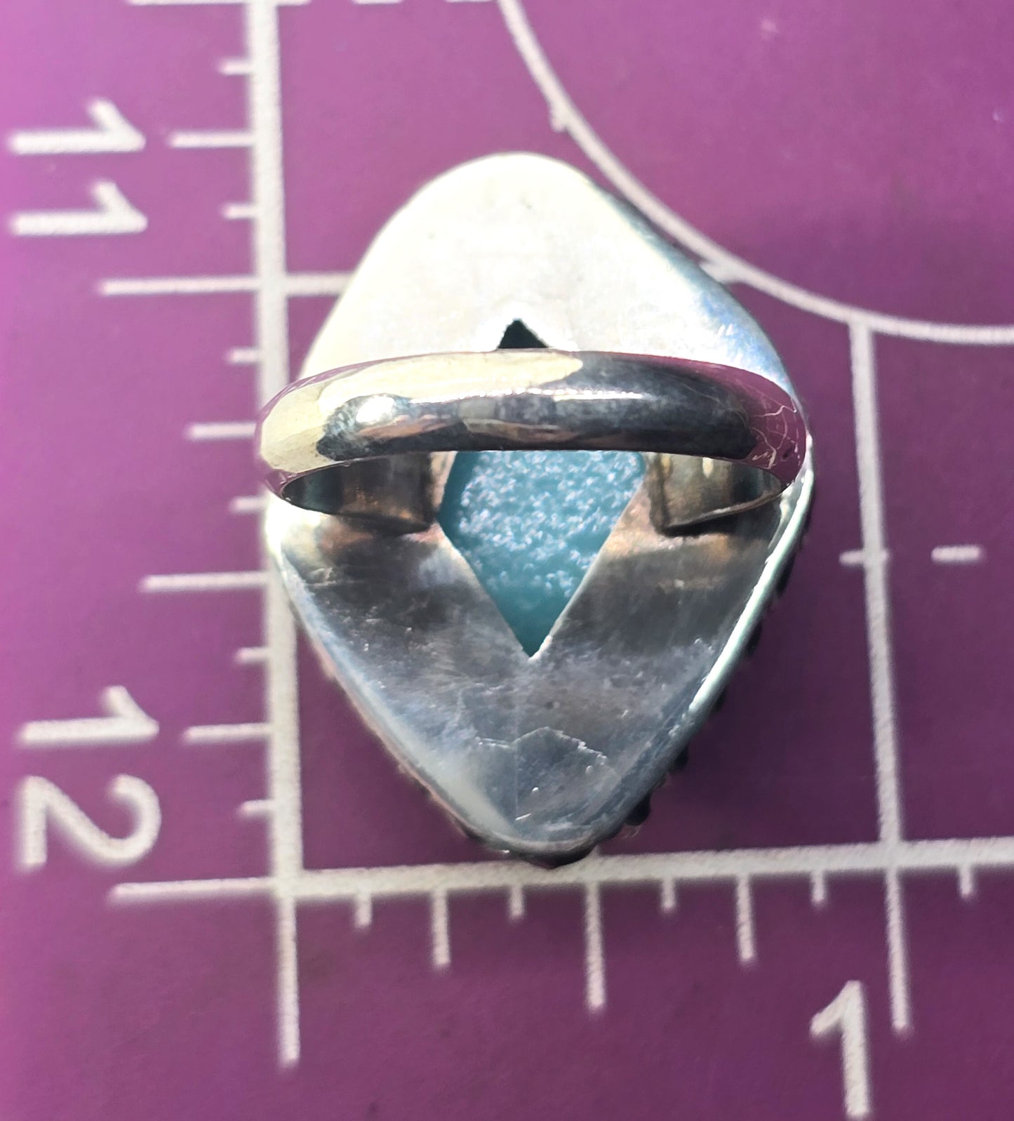 Blue Dichroic glass artisan  Large solid sterling silver ring size 8