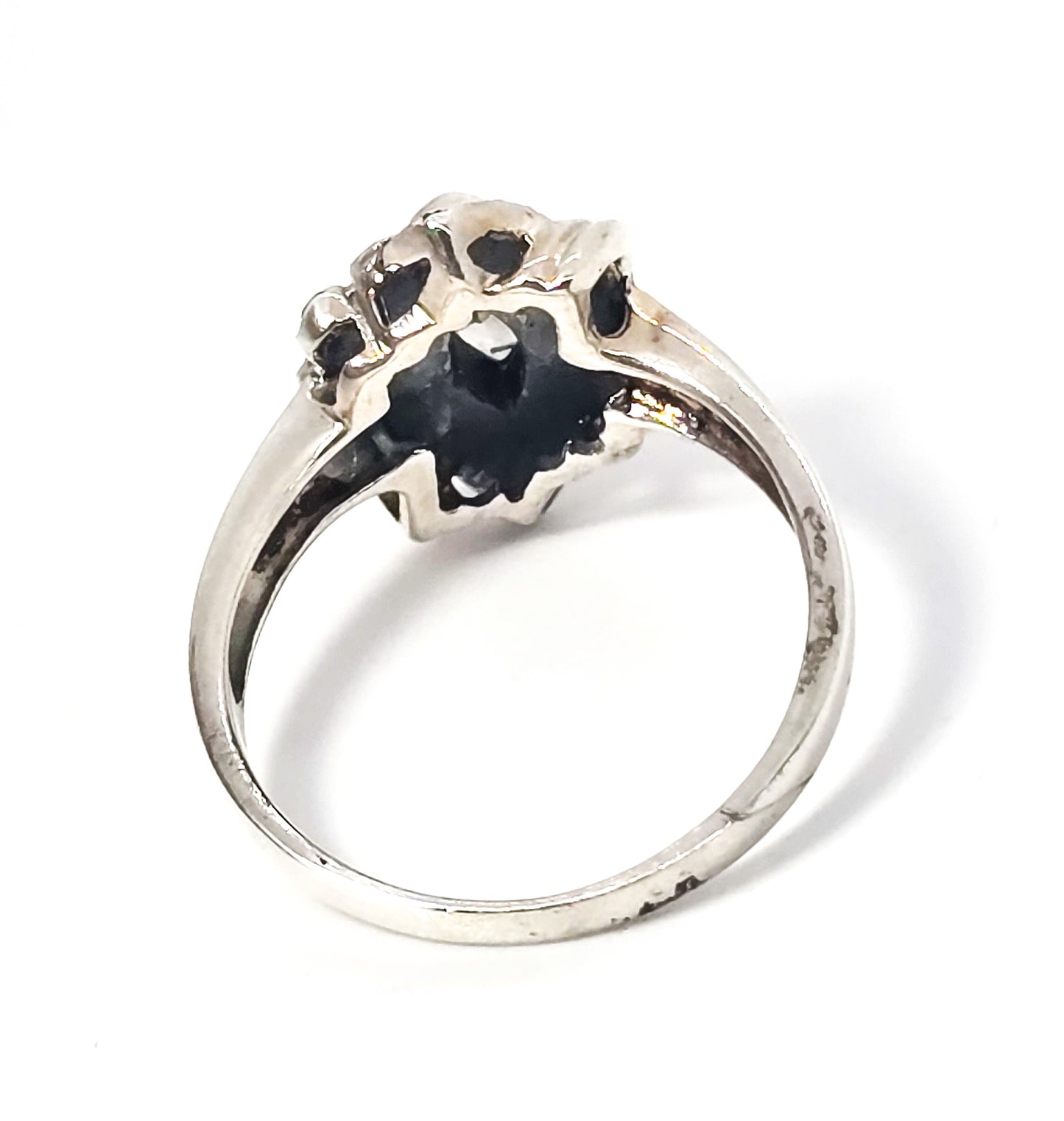 Art Deco style swirl marquis cut Cubic Zirconia Marcasite sterling silver ring size 8.5