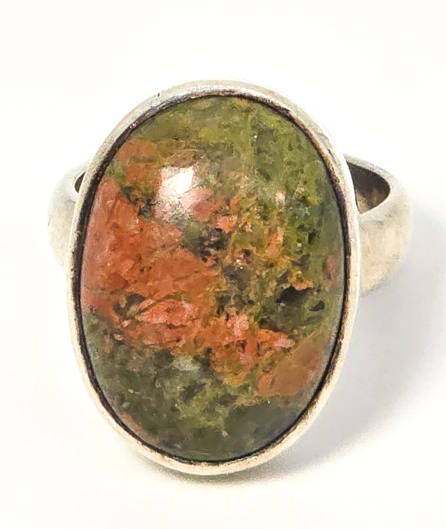 Unakite Green gemstone sterling silver large vintage statement ring size 6.5