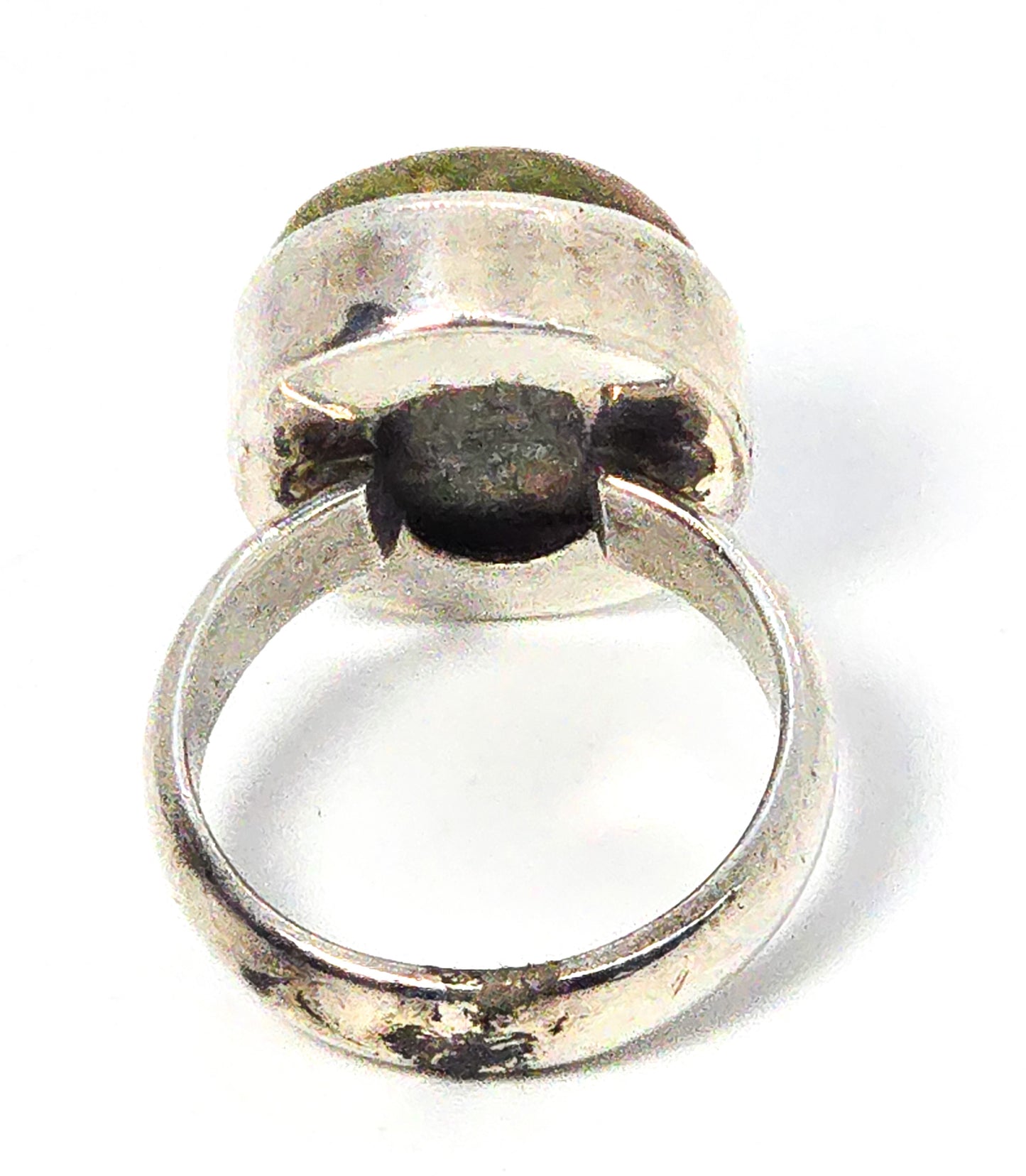 Unakite Green gemstone sterling silver large vintage statement ring size 6.5