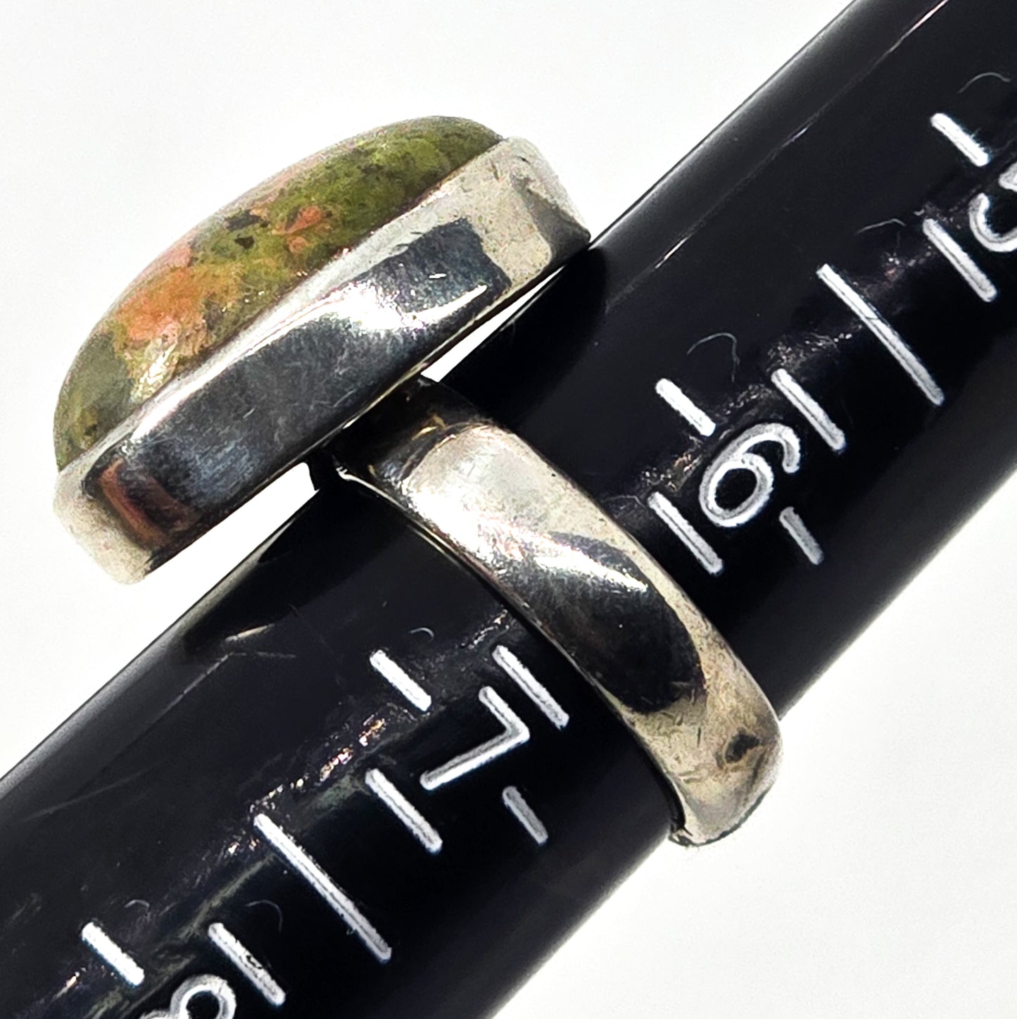 Unakite Green gemstone sterling silver large vintage statement ring size 6.5