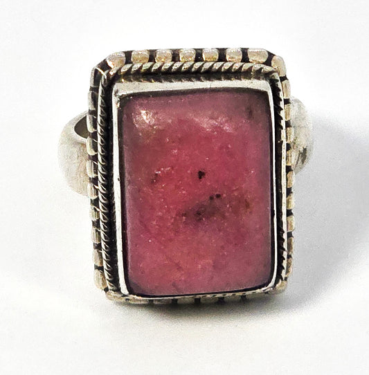 Rhodonite pink gemstone large statement vintage sterling silver ring size 6.5