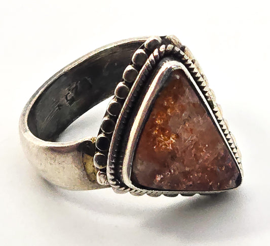 Sunstone orange gemstone modernist custom solid sterling silver ring size 7