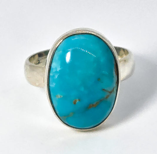 Turquoise natural gemstone large vintage sterling silver ring size 9
