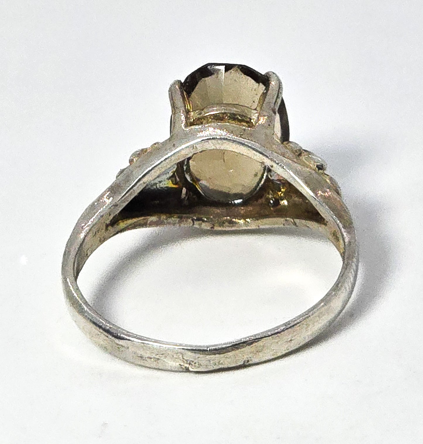 Smoky Quartz 3.5ct prong set gemstone vintage sterling silver ring size 7