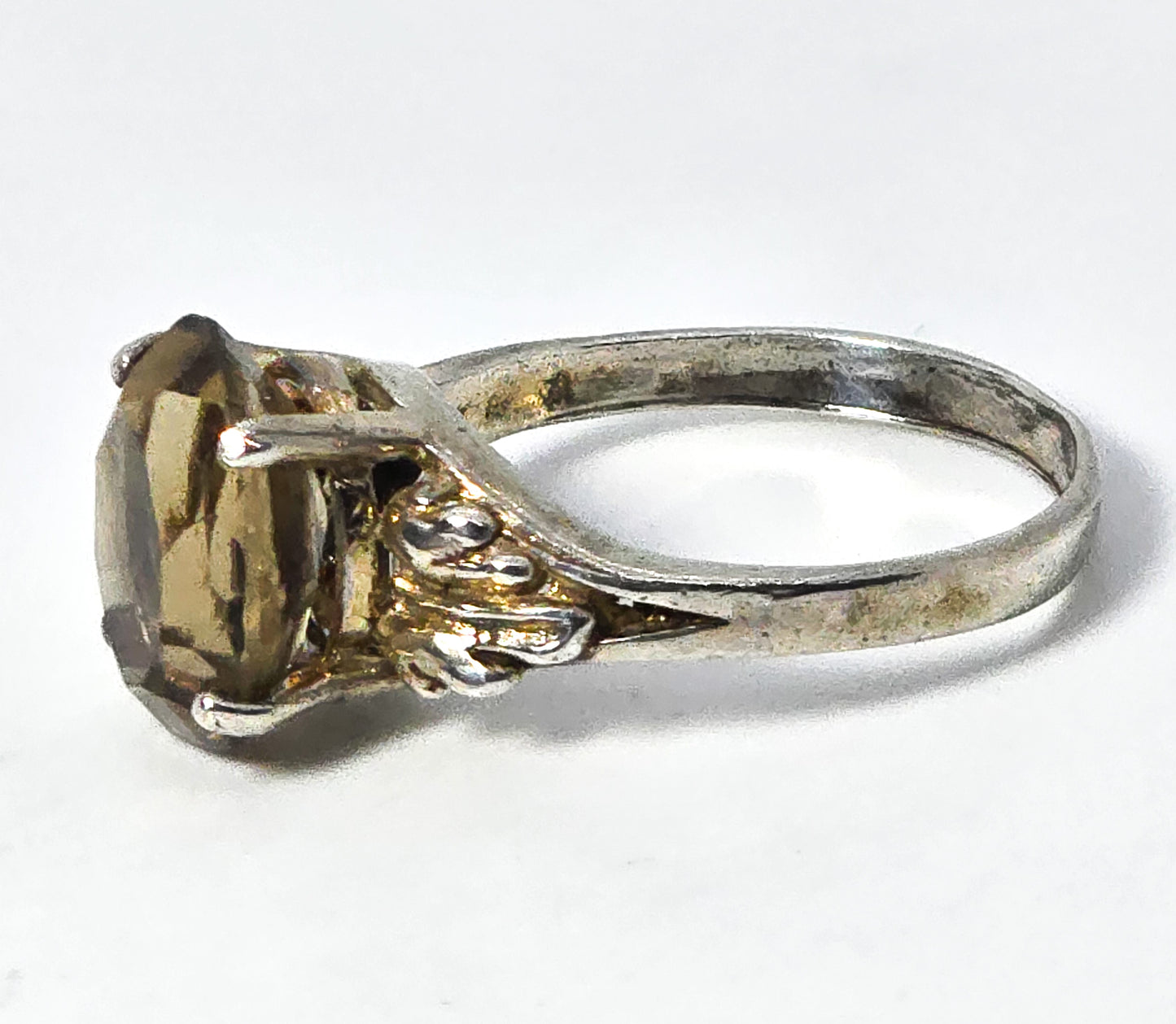 Smoky Quartz 3.5ct prong set gemstone vintage sterling silver ring size 7