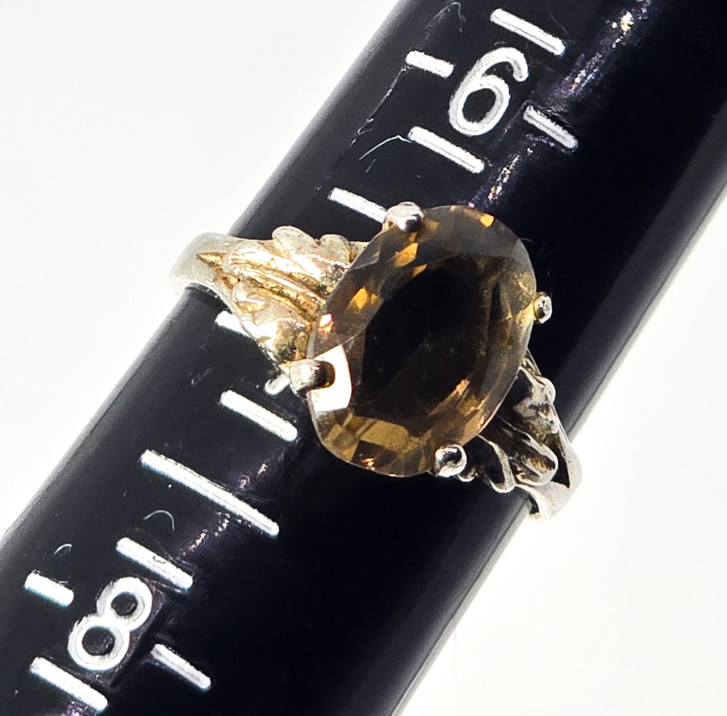Smoky Quartz 3.5ct prong set gemstone vintage sterling silver ring size 7