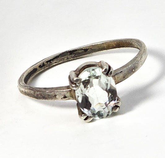 Aquamarine 1.25ct prong set sterling silver gemstone solitaire ring size 8.25